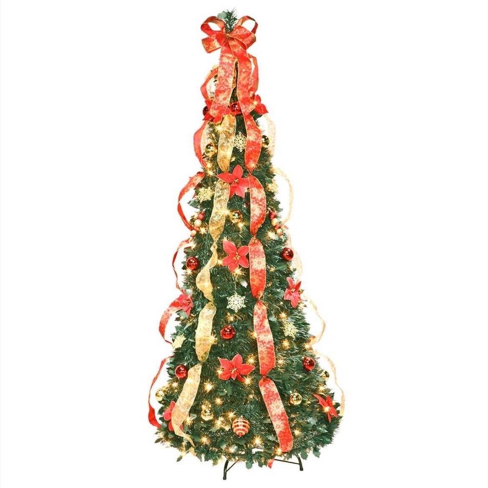 Holiday Peak 6 Foot Pre-Lit Christmas Tree Red Gold‎ Ornaments Lights